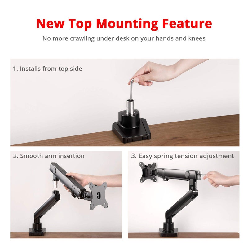 SIIG Aluminum Mechanical Single Monitor Arm Mount - Height Adjustable Desk Mount for 17in to 32in Screens - 17.6lbs Max VESA 75x75mm 100x100mm, Black - Image 5